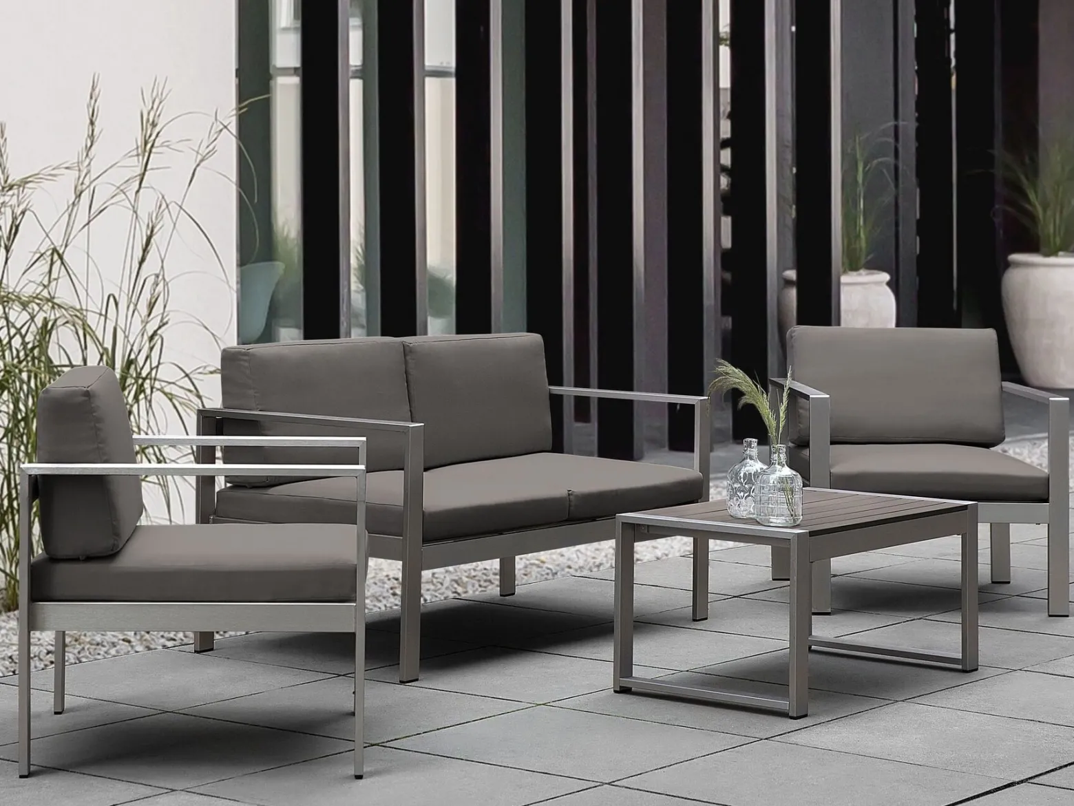 Sofa ogrodowa kanapa 2-osobowa ciemnoszara