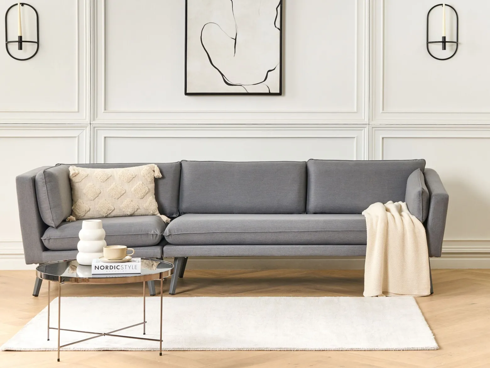 Sofa ogrodowa tapicerowana dla 3 osób szara