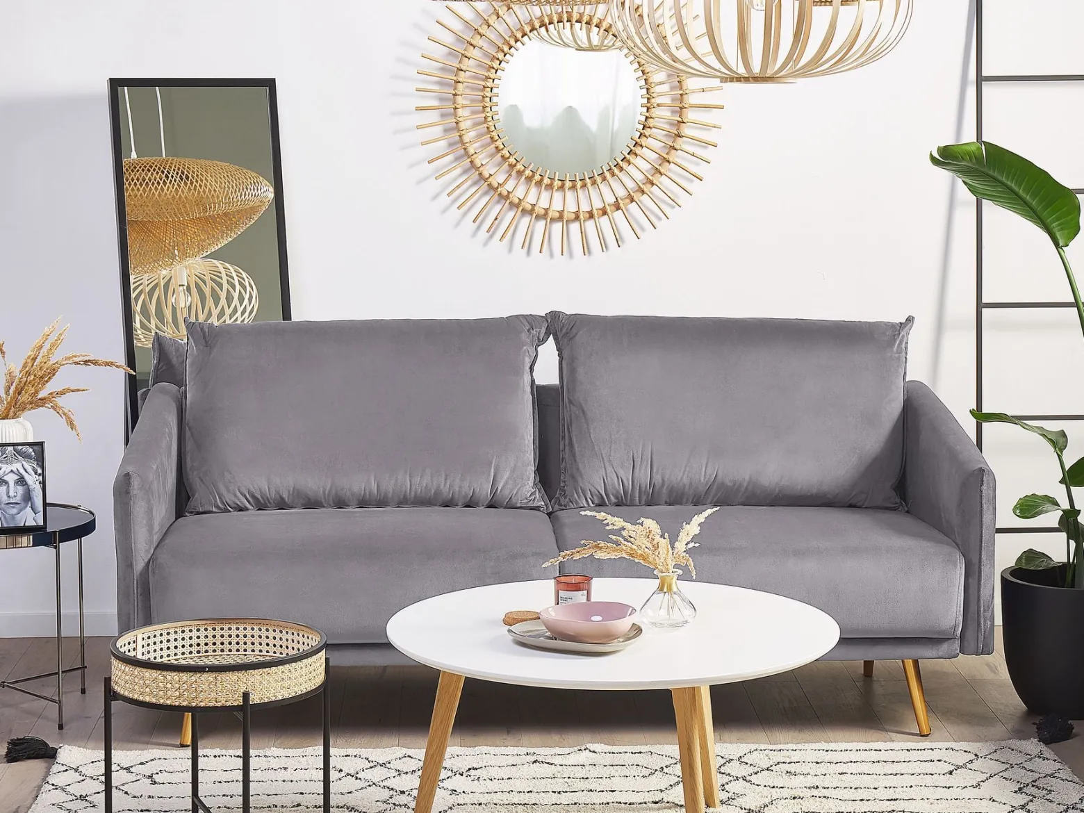 Sofa 3-osobowa welur 185x78 szaro-złota