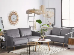 Sofa 3-osobowa welur 185x78 szaro-złota