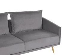 Sofa 3-osobowa welur 185x78 szaro-złota