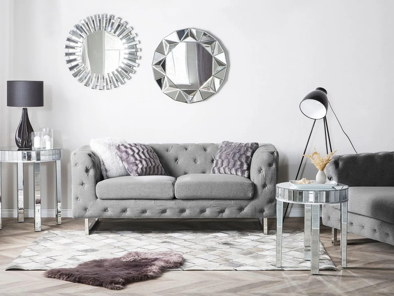 Sofa pikowana kanapa Chesterfield szara