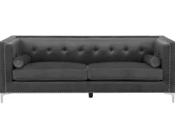 Sofa pikowana welurowa ciemnoszara