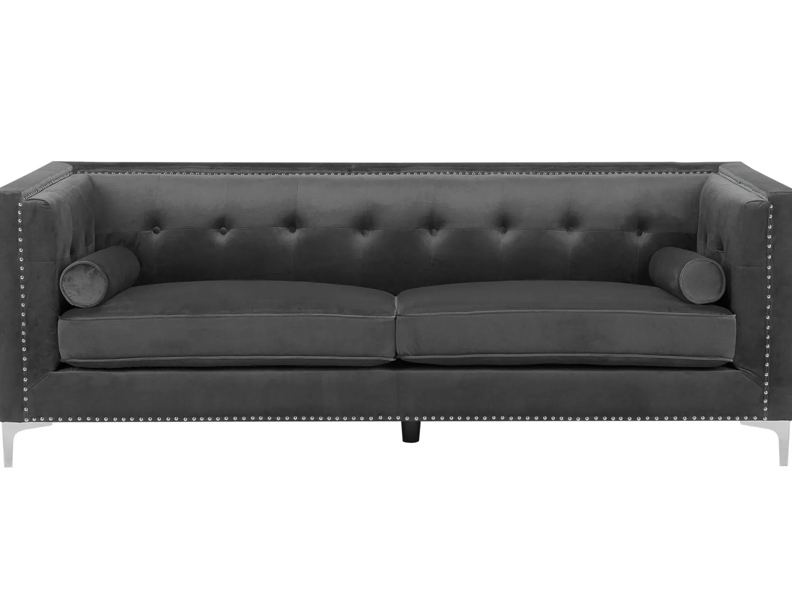 Sofa pikowana welurowa ciemnoszara
