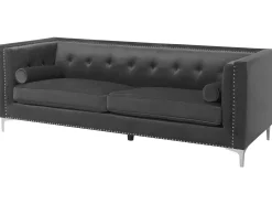Sofa pikowana welurowa ciemnoszara