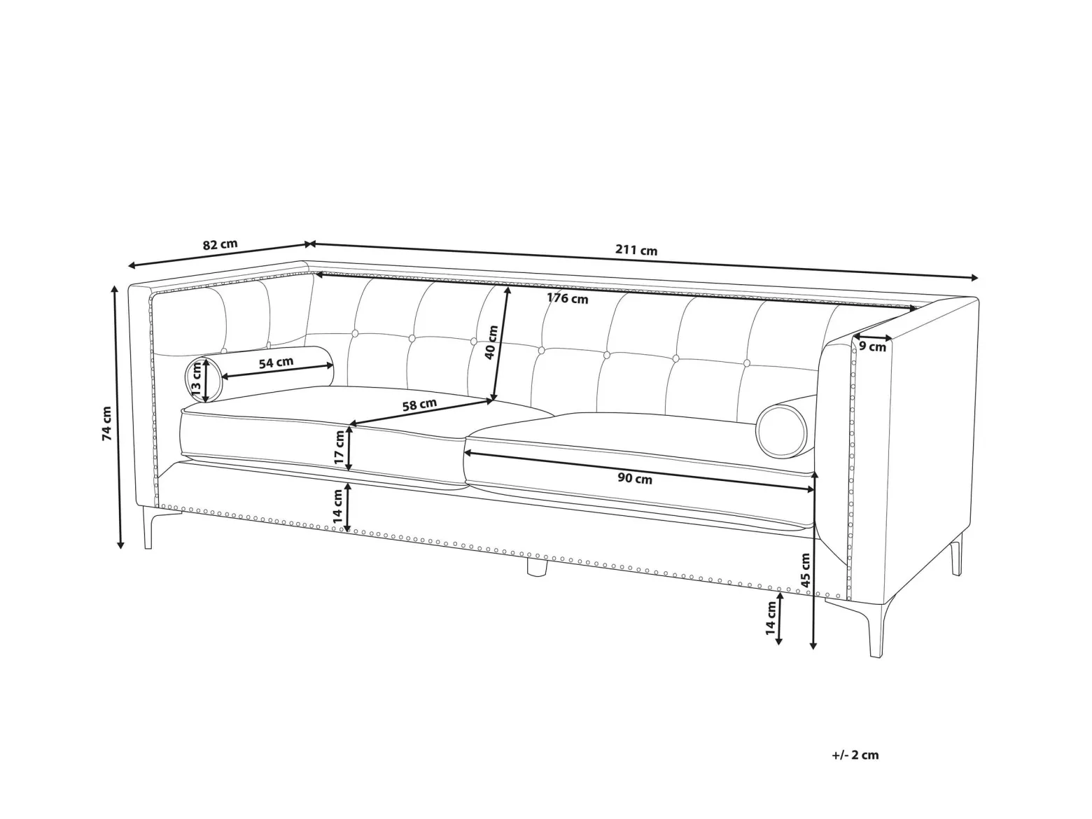 Sofa pikowana welurowa ciemnoszara