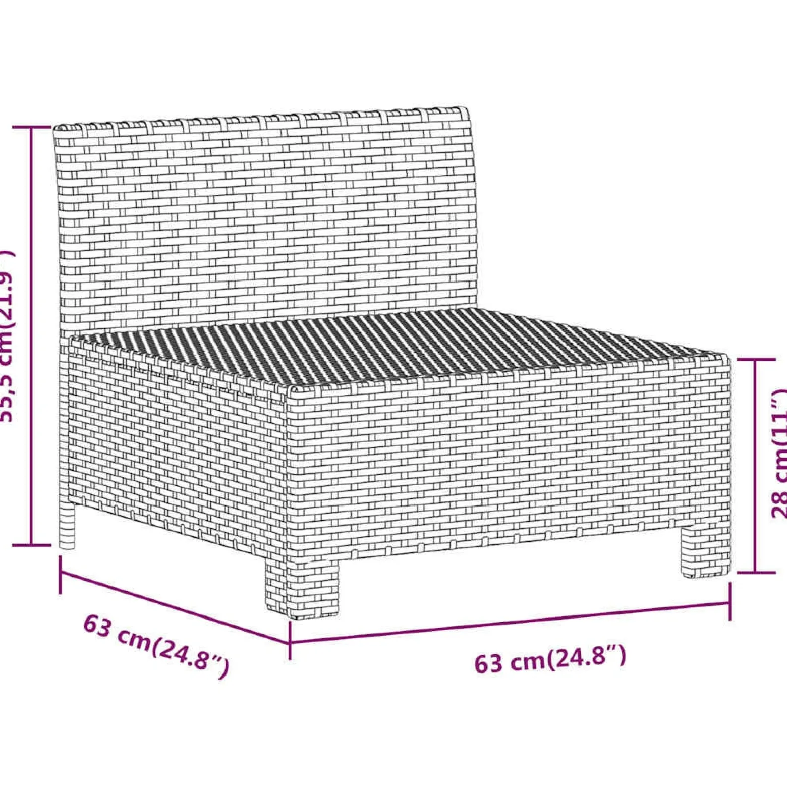 Sofa środkowa Szary Technorattan middle vidaXL