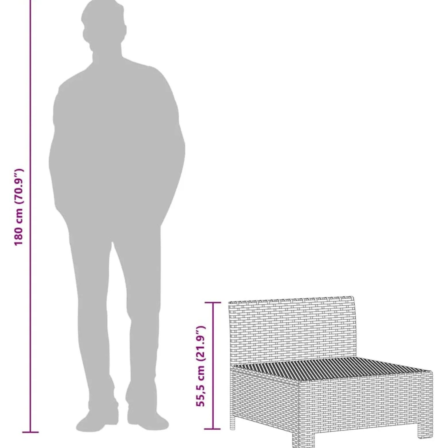 Sofa środkowa Szary Technorattan middle vidaXL
