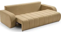 Sofa rozkładana ALOO obita tkaniną boucle z ozdobnymi poduszkami, beżowa