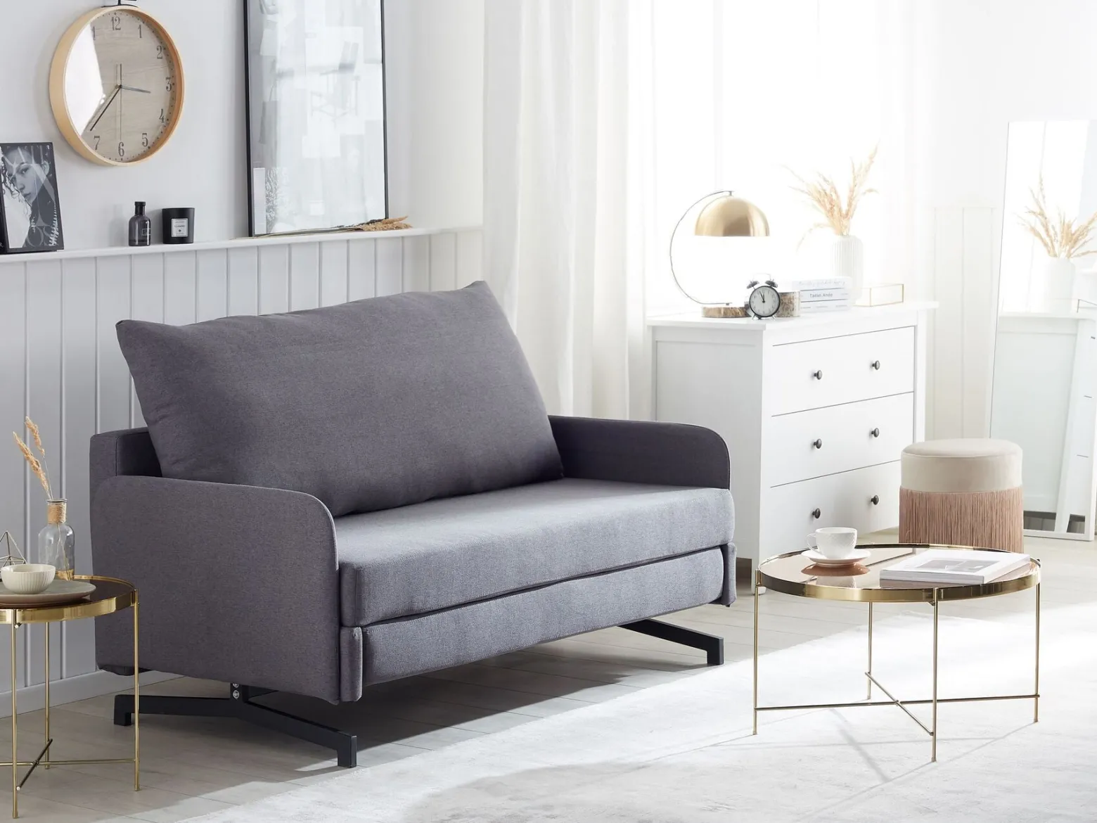 Sofa rozkładana funkcja spania łóżko szara