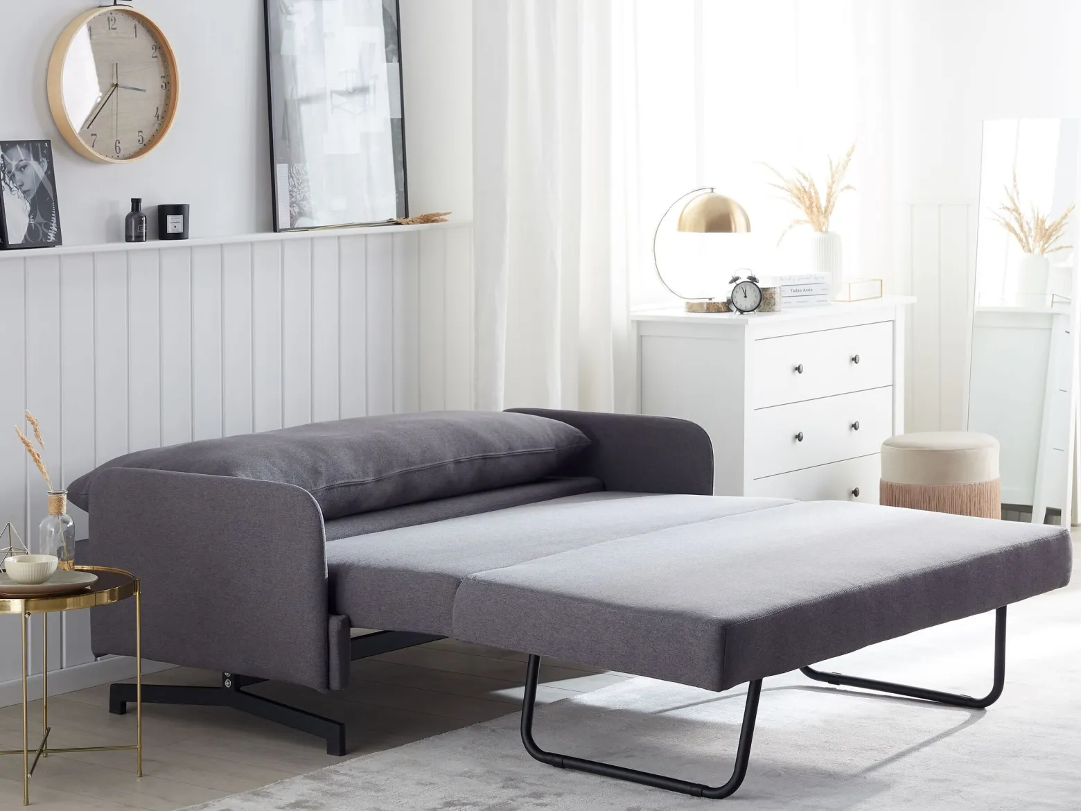 Sofa rozkładana funkcja spania łóżko szara