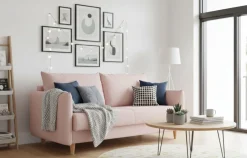 Sofa Rozkładana Kanapa z Funkcją Spania i Pojemnikiem do Salonu Look Różowa