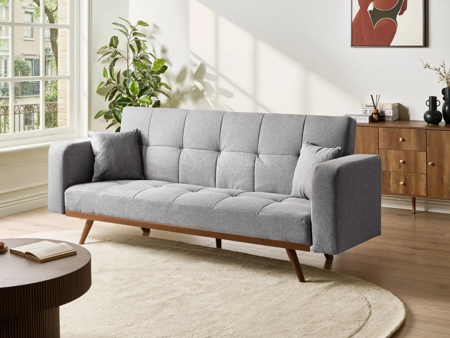 Sofa rozkładana tapicerowana szara