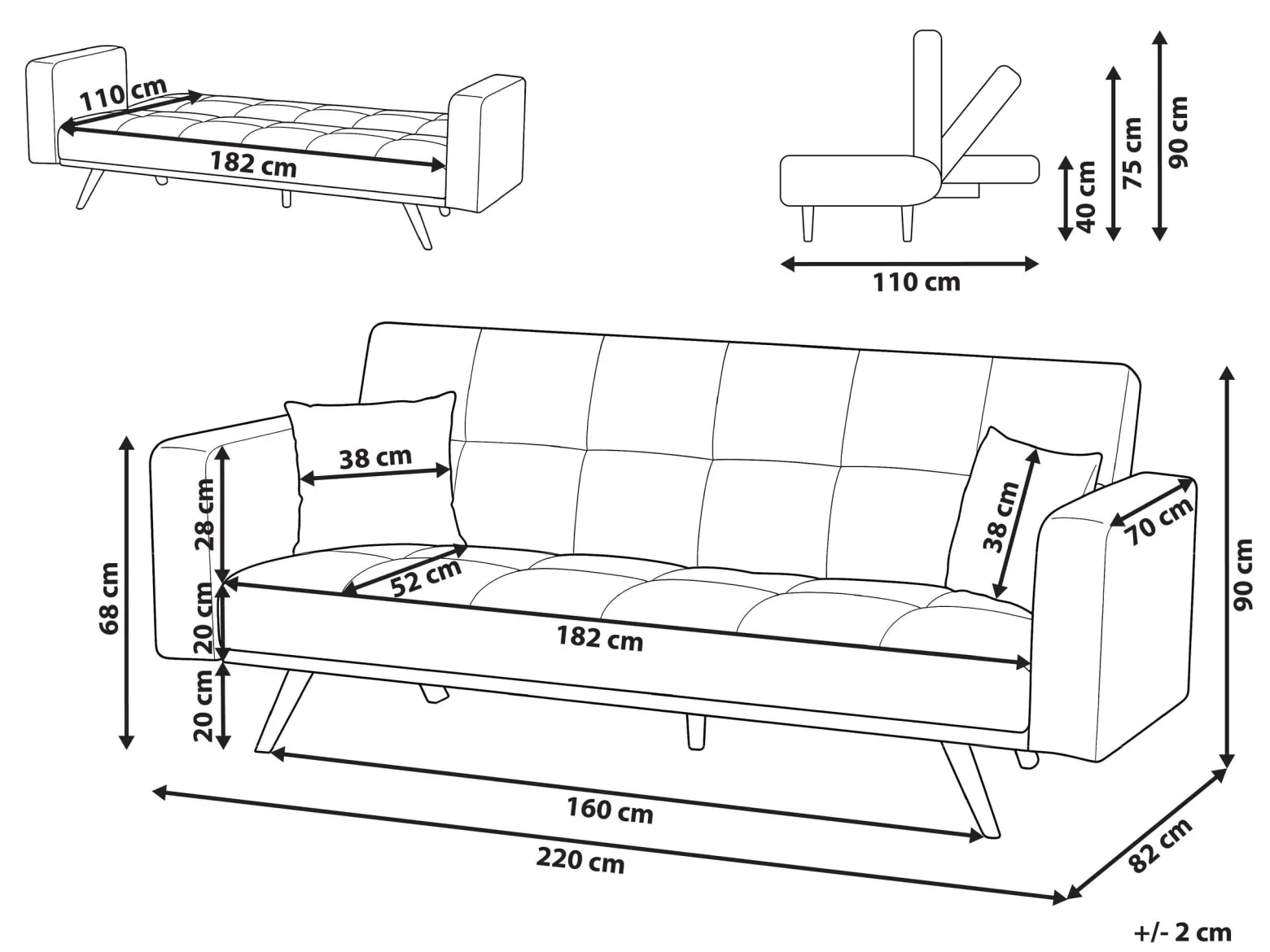 Sofa rozkładana tapicerowana szara
