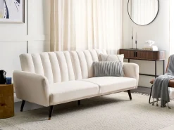 Sofa tapczan rozkładana jasnobeżowa tapicerowana