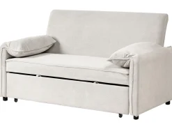 Sofa tapicerowana rozkładana dwuosobowa z funkcją spania złamana biel