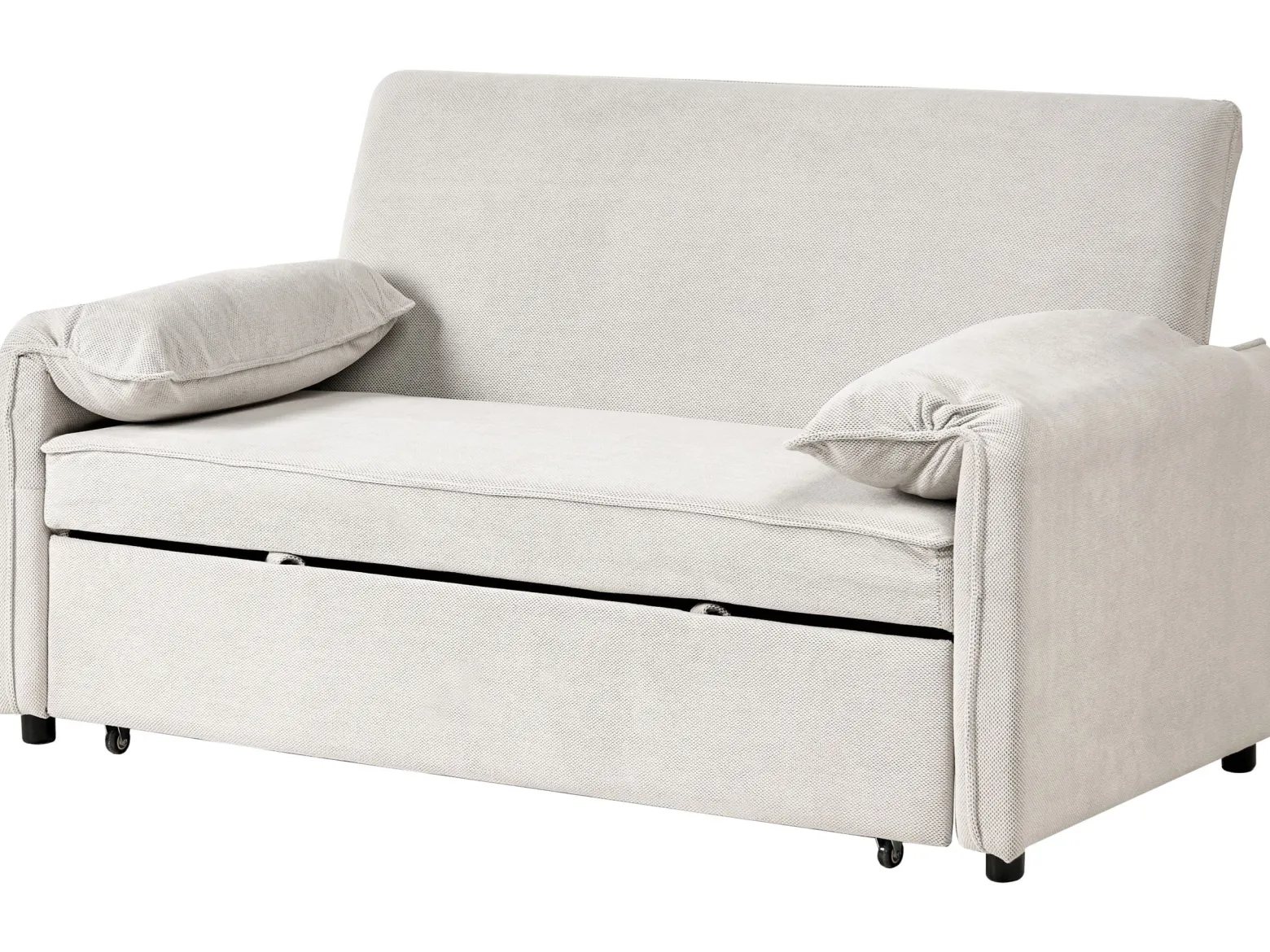 Sofa tapicerowana rozkładana dwuosobowa z funkcją spania złamana biel