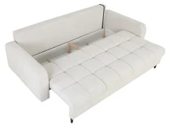 Sofa trzyosobowa Sorella rozkładana z pojemnikiem szenilowa perłowa