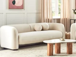 Sofa trzyosobowa welurowa złamana biel
