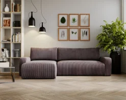 Sofa w kształcie L ARAGON narożnik, tkanina Zoom, Brązowy Lewostronny