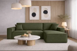 Sofa w kształcie L BEST narożnik tkanina Neve, Oliwkowy Prawostronny
