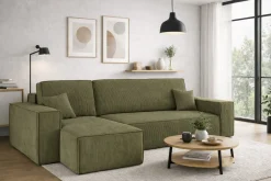 Sofa w kształcie L BEST narożnik, tkanina Poso, Oliwkowy Lewostronny