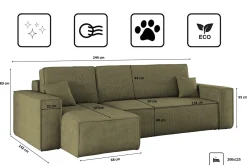Sofa w kształcie L BEST narożnik, tkanina Poso, Oliwkowy Lewostronny
