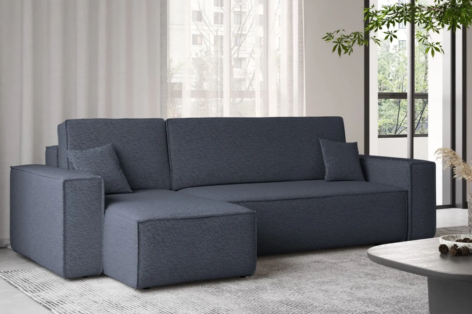 Sofa w kształcie L BEST, tkanina Abriamo, Ciemnoniebieski Lewostronny