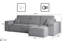 Sofa w kształcie L BEST, tkanina Abriamo, Szary Prawostronny