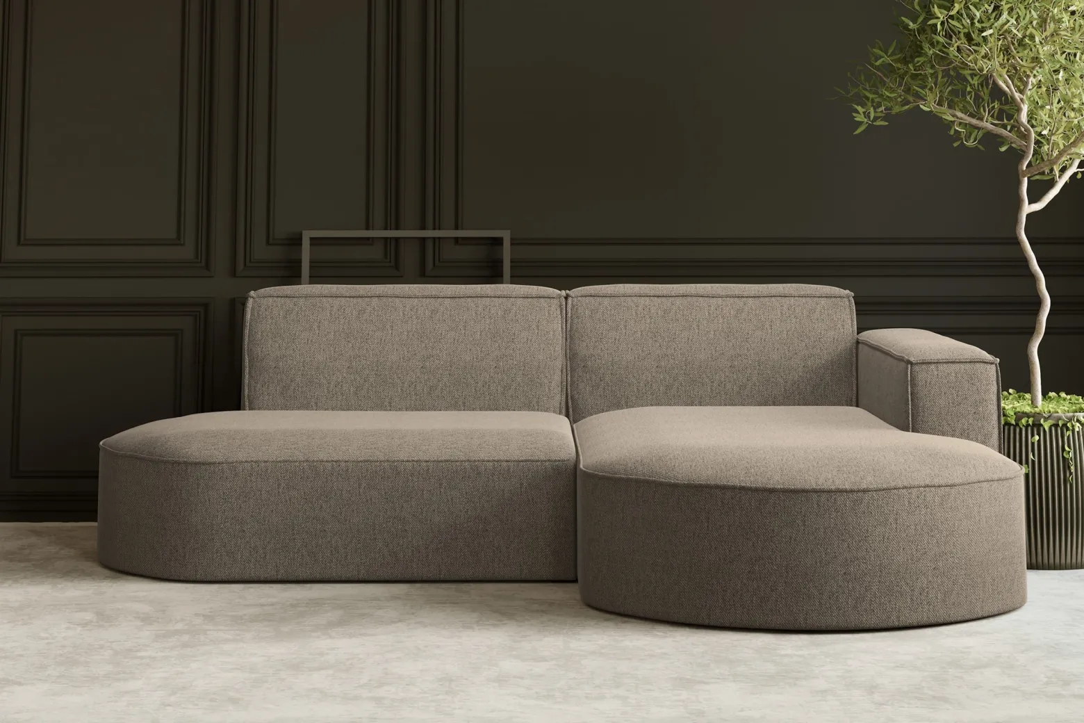 Sofa w kształcie L MODENA Studio, tkanina Verita, Ciepły beż Prawostronny
