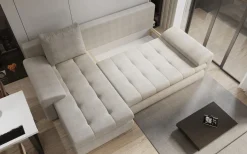 Sofa w kształcie L TOMI narożnik, tkanina Castel Zimny beżowy Lewostronny