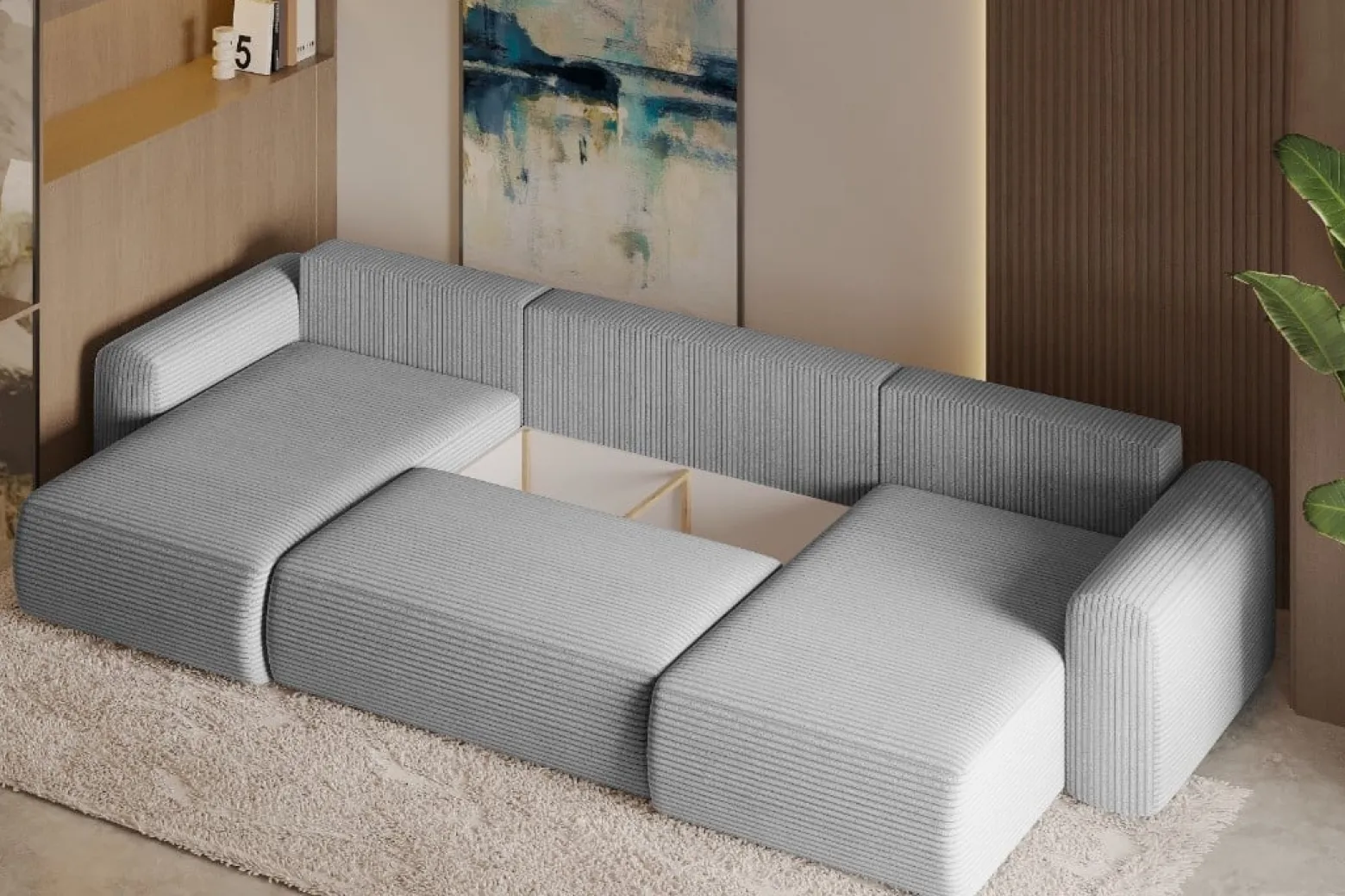 Sofa w kształcie U CAPRI narożnik, tkanina Poso, wiele kolorów Żółty