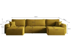 Sofa w kształcie U CAPRI narożnik, tkanina Poso, wiele kolorów Żółty