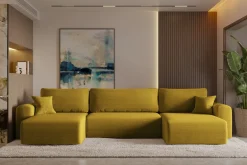 Sofa w kształcie U CAPRI narożnik, tkanina Poso, wiele kolorów Żółty