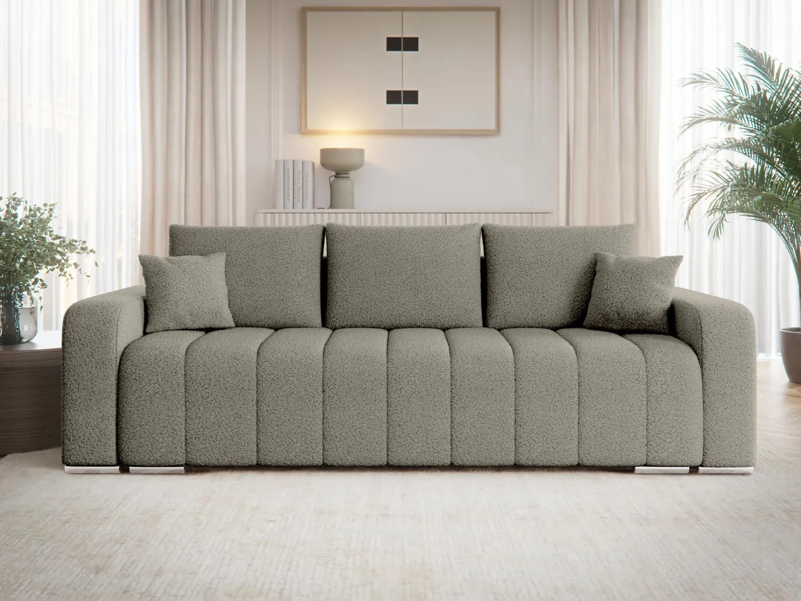 Sofa z funkcją spania i pojemnikiem Pufetto Boucle