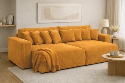 Sofa z funkcją spania, sztruks Poso, Musztardowy, PIANO DOUBLE