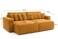 Sofa z funkcją spania, sztruks Poso, Musztardowy, PIANO DOUBLE