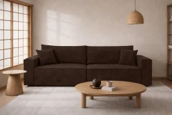 Sofa z funkcją spania, sztruks Poso, Brązowy, BEST SCORNER