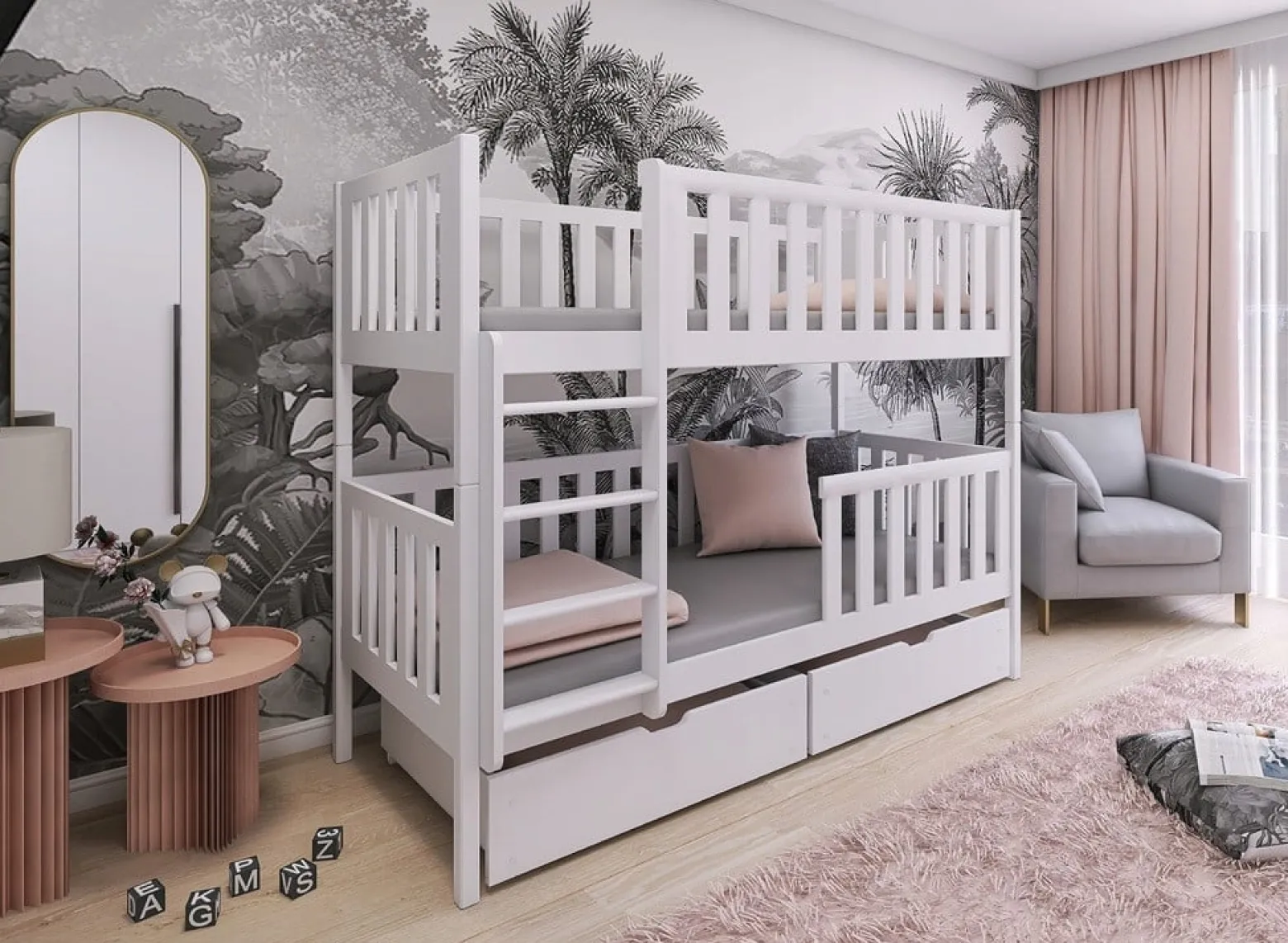 Sosnowe łóżko dziecięce do pokoju dziecka MICHALINA 80x180 stelaż flex