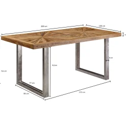 Stół do Jadalni Mango Drewno Lite Stół Kuchenny Loft Metalowa Rama 200 cm