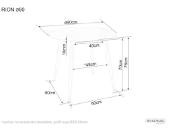 Stół okrągły RION 90 cm biały marmur/ czarny