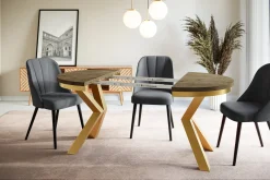 Stół rozkładany okrągły LOFT 100/176 dąb Lefkas/złoty
