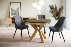 Stół rozkładany okrągły LOFT 100/176 dąb Lefkas/złoty