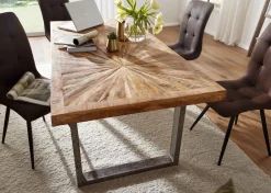 Stół do Jadalni Mango Drewno Lite Stół Kuchenny Loft Metalowa Rama 200 cm