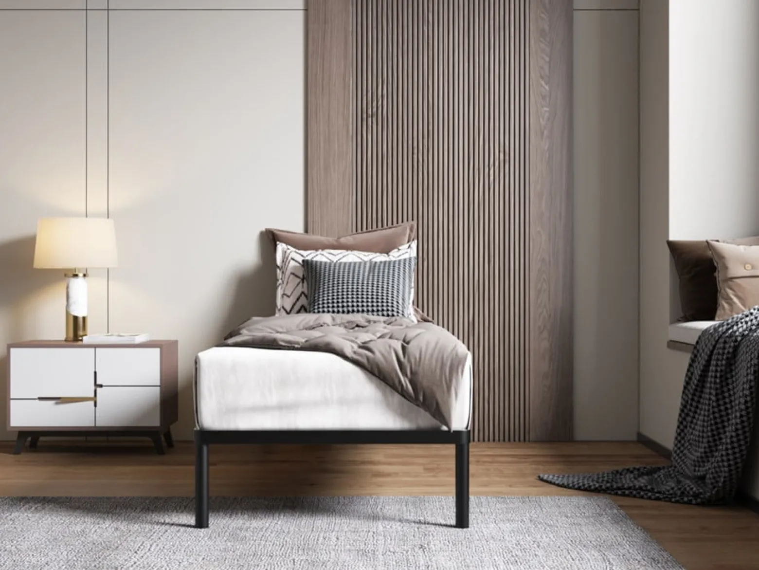 Stelaż Łóżka BED ALU 80x200 Metalowy Drewniane Listwy Nowoczesny czarny