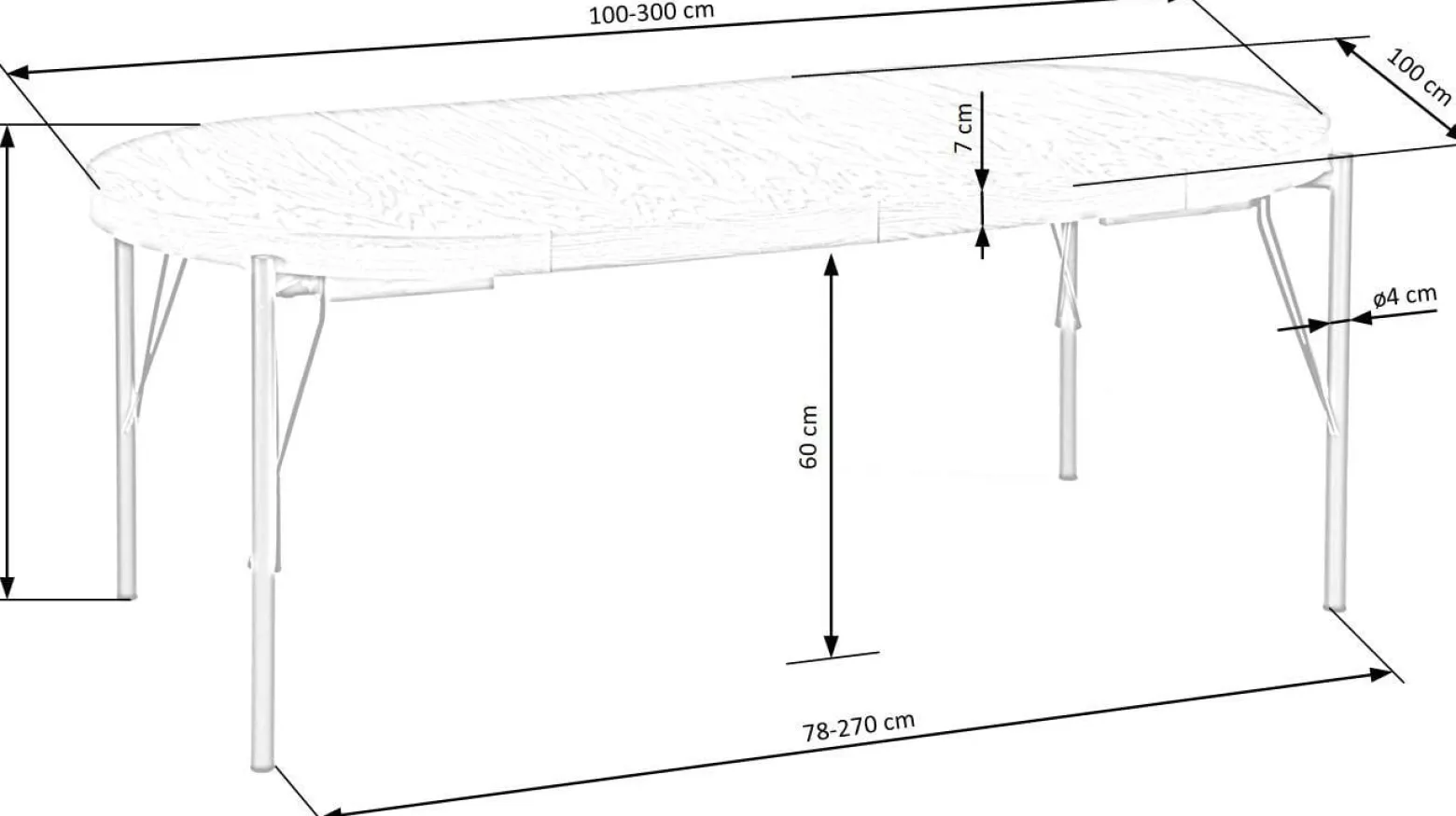 Stół INFERNO 100(300)x100 dąb/czarny rozkładany
