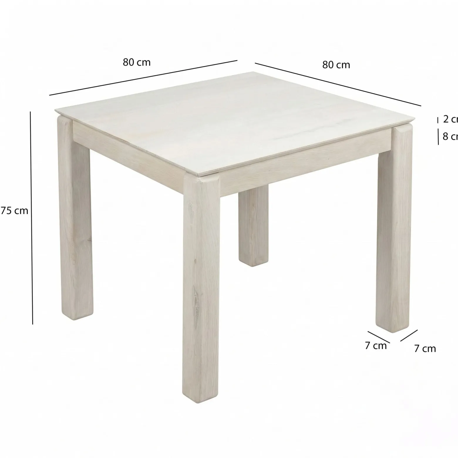Stół jadalniany z litego drewna 80cm Stół do jadalni White Wash kuchenny