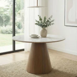Stół jadalny 120cm Spiek kamienny Stół okrągły Stół kuchenny Metal 6 osób