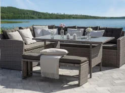 Stół ogrodowy rattan szkło 145x80 szary