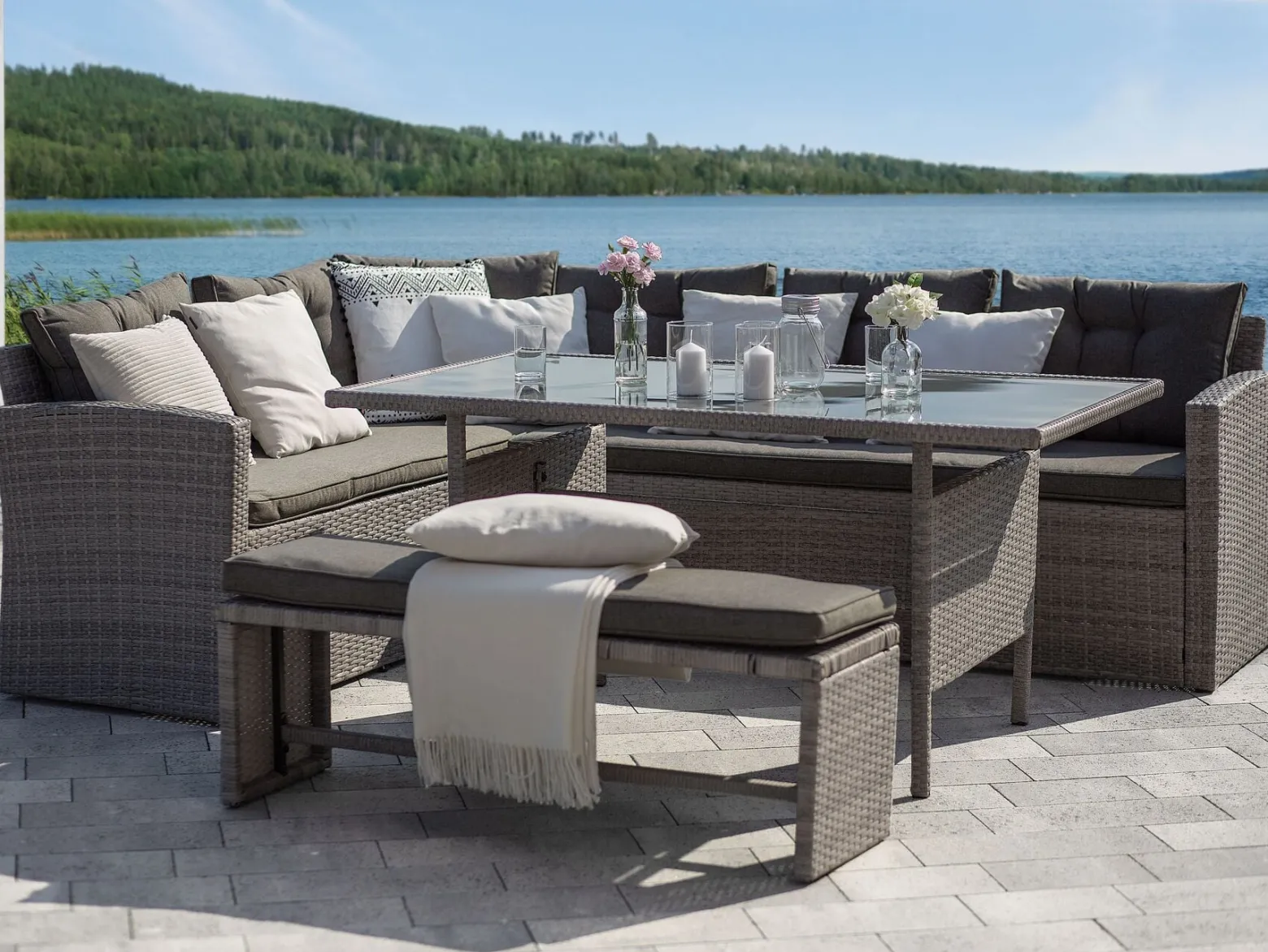 Stół ogrodowy rattan szkło 145x80 szary